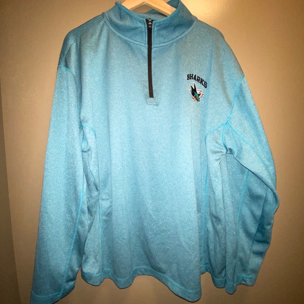 NHL San Jose Sharks Long Sleeve 1/4 Zip Pullover
Men's Size Large Teal Blue